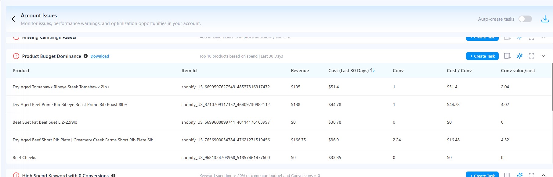 High Spend Keyword with 0 Conversions - Google Ads account issues report